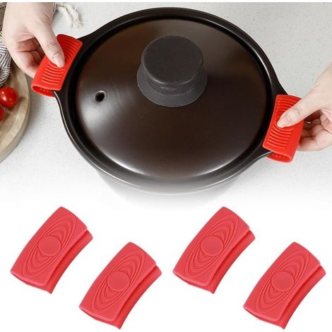 Topfhalter aus Silikon, 4 Stück Topfgriffhalter, thermisch isolierter Topfgriff, Silikongriff für Schmortopf, Griff (1/5)