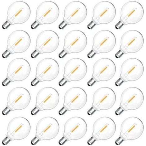25 lampadine LED da esterno E12 G40 da 1W, bianco caldo 2200K, lampadine a filamento LED G40 trasparenti, impermeabili IP54, lampadine di ricambio E12, 220V non dimmerabili, per giardino, patio, balco (1/5)