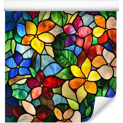 Papier peint à motifs floraux en vitrail jaune et or pour salon et chambre 50x1000 cm (1/5)