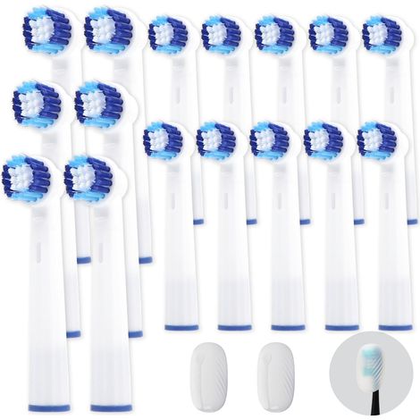 16 têtes brosse rechange pour Precision Clean EB20, stockées séparément, compatibles brosses dents électriques 7000/Pro 1000/9600/5000/3000/8000, avec 2 protège-poussière en silicone (1/5)