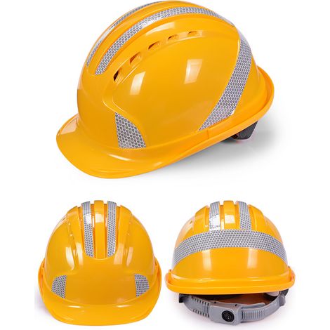 Casque de sécurité ABS respirant et antichoc avec aérations, protection multipoints et bande réfléchissante jaune pour entrepôt et usine (1/2)