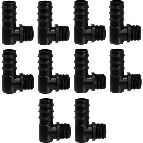 Confezione da 10 raccordi a gomito in plastica con scanalature, Ø20 mm x filettatura esterna da 1/2'' per tubo da giardino/sistema di irrigazione a goccia (1/5)