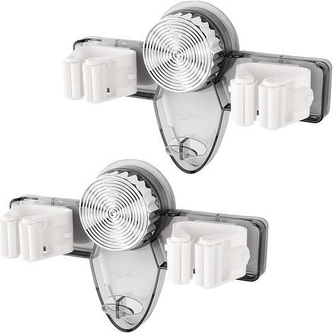Lot de 2 Supports de Balai à Franges Ventouse, Porte Mural Vadrouille Sans Perçage, Organisateur Outils Nettoyage pour Salle de Bain Gris Transparent (1/5)