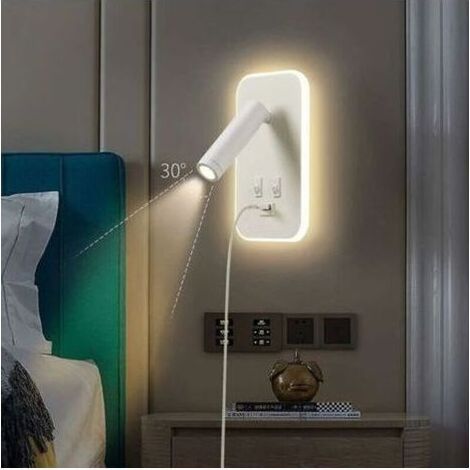 LED-Wandleuchte/Nachttischlampe mit Schalter und USB-Anschluss, 3 W natürliches Licht + 9 W warmweißes Licht, einstellbare Umgebungsbeleuchtung (1/4)