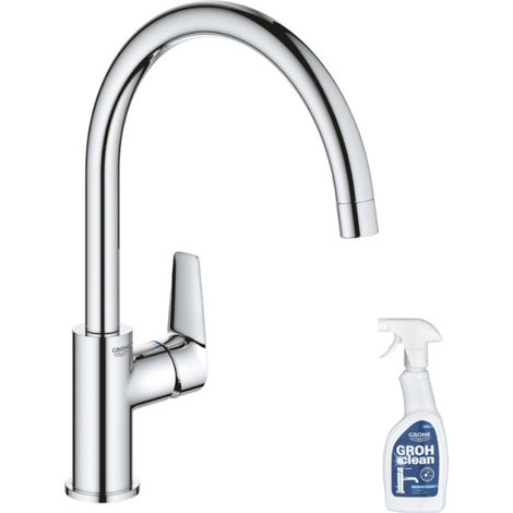 Grifo de cocina monomando GROHE StartEdge Quickfix cromado + limpiador GrohClean