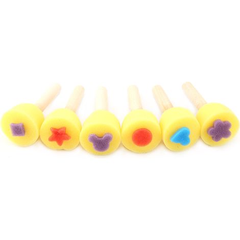 Lot de 6 rouleaux tampons en bois pour peinture enfant, outils DIY éducatifs, manches naturels, pinceaux éponge pour activités créatives des petits. (1/5)