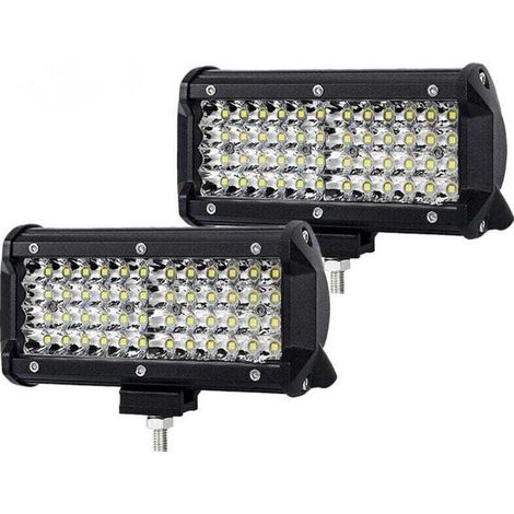 7” Pair Phare de Travail LED 144W 14400LM 6000K Feux Tracteur Barre LED 4x4 Feux Antibrouillard 4 Rangs 8D Spot Phare Moto Projecteur LED Bateau Camion (1/4)