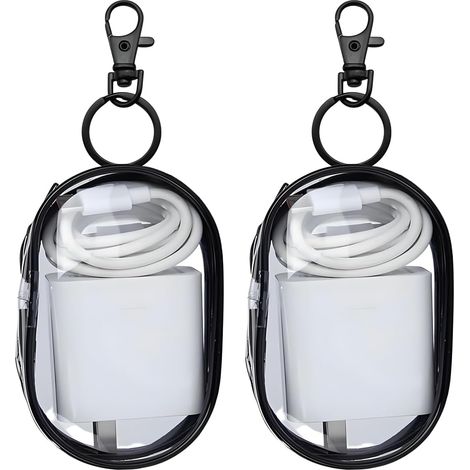 2 x sac de rangement de câble, sac d'organisation de câble de voyage, mini étui de câble de chargement, boîte de rangement de câble de données transparente portable, noir