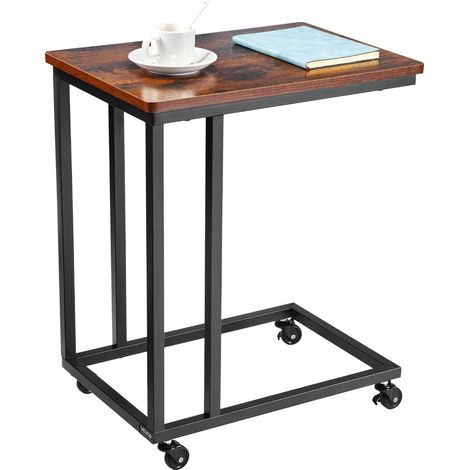 VEVOR Table deappoint mobile en forme de C, bouts de canape avec cadre en metal et roulettes, support deextremite portable 500 x 350 x 605 mm, table basse pour salon, chambre a coucher, bureau, marron (1/5)