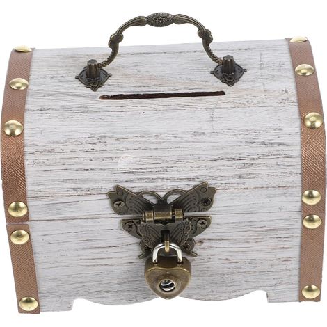 Boîte à Monnaie Multifonction en Bois pour Garçon et Filles Coffre Trésor Vintage avec Serrure Sécurisée pour Mariages et Occasions Spéciales (1/5)