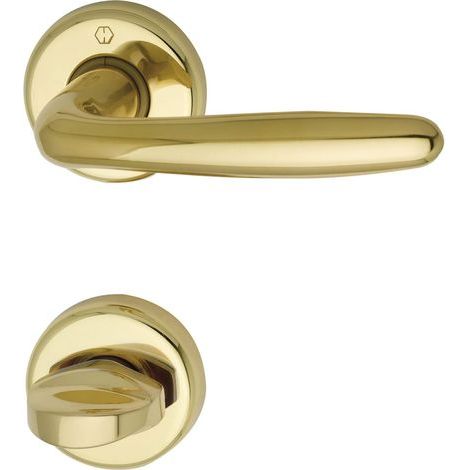 Lot de 2 - Poignée de porte - Rosace ronde - Laiton poli - Pour WC épaisseur 39-44 mm - Doré brillant (1/3)