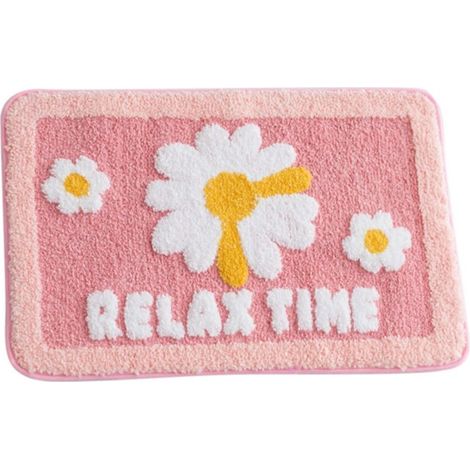 Tapis de sol floqué à motif marguerite mignonne, antidérapant, pour salle de bain, cuisine et entrée. Tapis absorbant. (1/5)