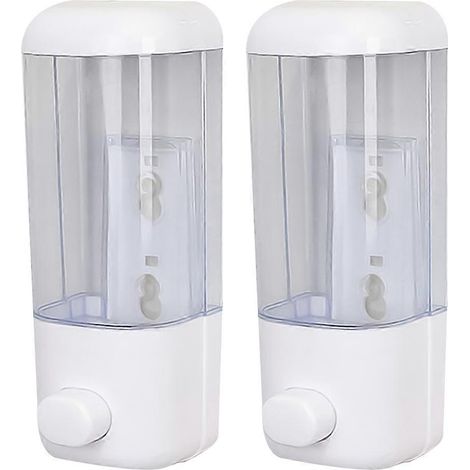 Lot de 2 distributeurs de savon liquide manuels de 500 ml, grande capacité, à suspendre au mur, blanc.-22X8.3cm-White