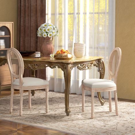 Ensemble de 2 chaises de salle à manger/cuisine, style vintage, aspect cannage, naturel et crème (1/5)