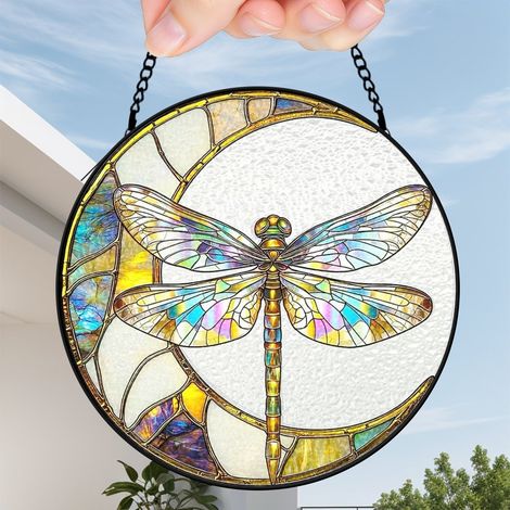 30 cmAttrape-soleil fleurs sauvages papillon abeille en verre coloré, panneau fenêtre, cadeau femme (1/5)