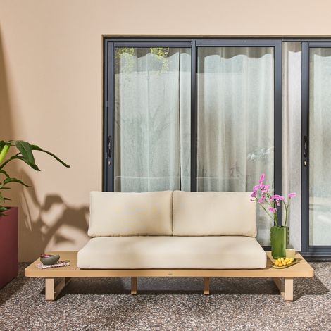 Banquette de jardin bois d'acacia et aluminium 2 places beige - Latika (1/5)