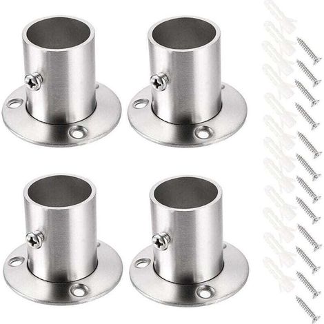 4er-Pack Flanschstangenhalter aus Edelstahl, Wandhalterung mit Schrauben für Duschvorhangstangen im Kleiderschrank (passend für 25 mm/1 Zoll)