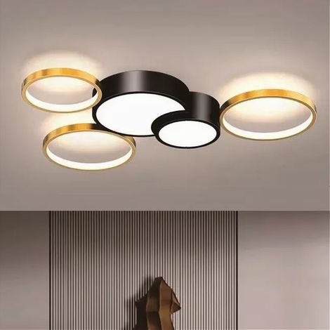 TrAdE Shop Traesio - Plafoniera Led 48w 5 Cerchi Oro Nero Lampada Da Soffitto Moderno Luce 4000k 70999 -