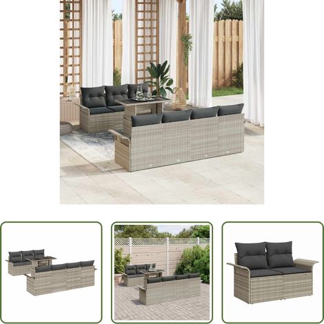 vidaXL Canapé jardin - Ensemble de canapé de jardin 8 pcs Gris clair Poly Rattan (1/5)