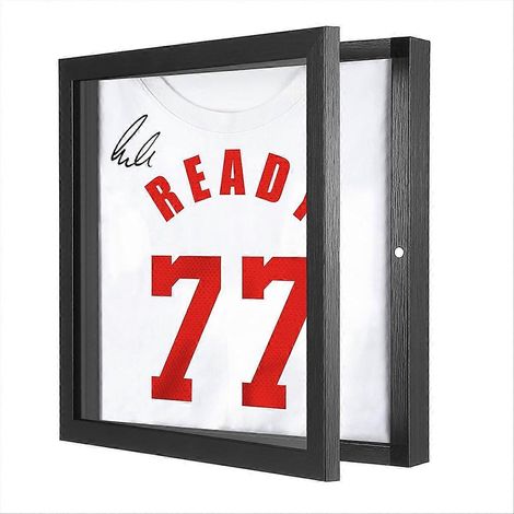 Cadre pour t-shirt, 33 x 33 cm, imitation bois noir, protection UV 98 % en acrylique, vitrine. (1/5)