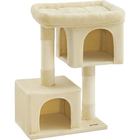 Arbre à Chat, Tour de Jeux 101 cm, XL, Maison pour Chats Jusqu’à 20 kg, Grande Plate-Forme, 2 Niches, Griffoir, Beige (1/5)