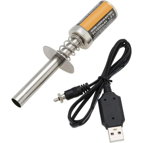 1 Ensemble allumeur Rechargeable Démarreur Bougie Préchauffage Nitro 1800MAh avec Chargeur Batterie DC 3.7V 300mA pour Moteur Nitro à Gaz Compatible avec RC 1/8 1/10 Voitures (1/5)