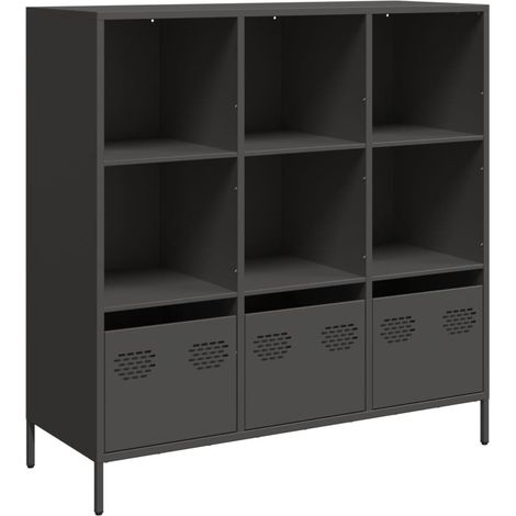 Maison La Vie - Buffet haut pour salon - Meuble de rangement noir 101,5x39x103,5 cm acier bu1476