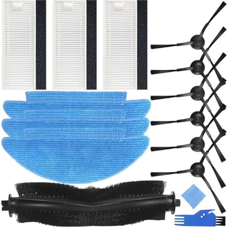 Kit d'accessoires de remplacement pour Lubluelu SL60D pour LaResar L6 Nex pour HONITURE Q6 SE Robot Aspirateur, 1 x Brosse principale, 6 x Brosses latérales, 3 x Filtres, 3 x Mop Pads