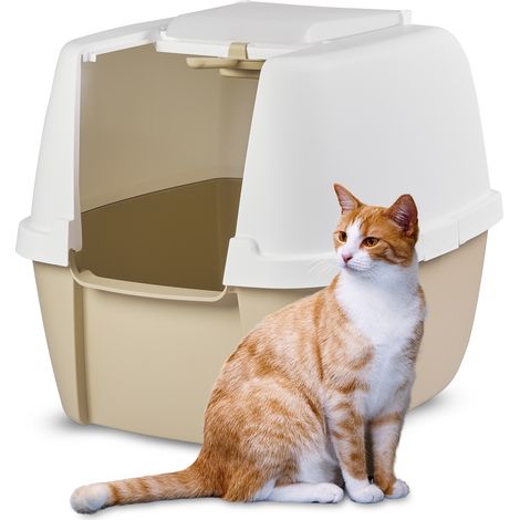 Iris Ohyama, Bac à litière Jumbo à capuchon, fermée, pour chat, Cat Litter Box, CLH-17J, Blanc/Beige