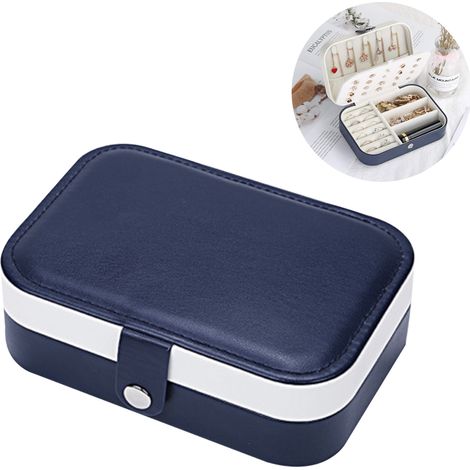 Boite A Bijoux - Boite De Rangement Portable En Cuir Synthetique A Deux Niveaux Pour Anneaux Colliers Boucles D Oreilles - 1 Unite (1/5)