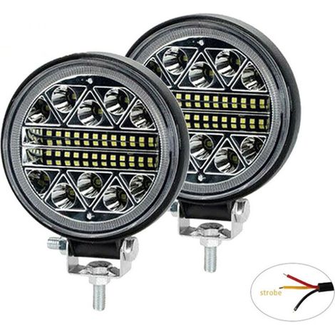 Phare de travail led tracteur 2 x 102W 4 "LED Projecteur Ronde Phares Longue Portee led Spot Flood Lumière de recul pour Voiture Camion Tracteur (1/5)