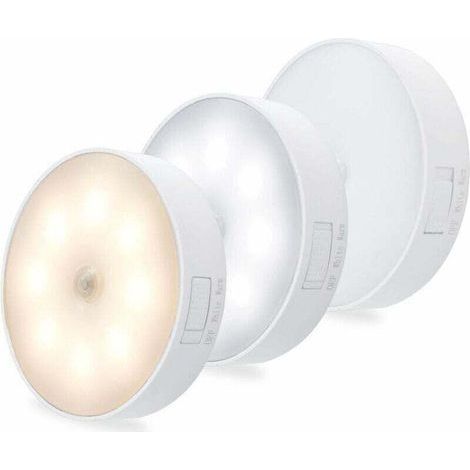 Veilleuse LED d'intérieur avec détecteur de mouvement, rechargeable par USB, 1 W, éclairage automatique, 3 modes, lot de 3 (1/4)