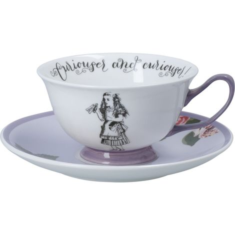 MIKASA und die V&ampA - Set de Tasse de Tee und Untertasse, Tasse de Tee und Untertasse de feines Porzellan, 140 ml, Alice im Wunderland Tee, spülmaschinenfest und als Geschenk verpackt.