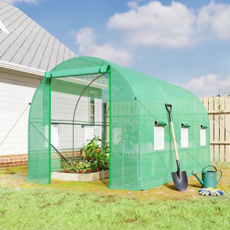 Serra a tunnel Outsunny 4x2x2m per esterni con 6 finestre in rete e porta avvolgibile con cerniera, serra anti-UV per orto, patio o giardino