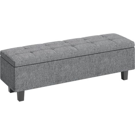 Banco con almacenaje tapizado gris oscuro con patas de madera 138x40x45 cm HOMVRA (1/5)