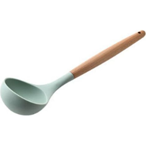 Louche à soupe, cuillère de service, poignée ergonomique en silicone, résistante à la chaleur, avec manche en bois, ustensiles de cuisine pour la maison (1/5)
