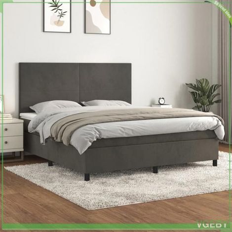 Lit - 3142918 - 180x200 cm - Velours gris fon foncé - Matelas ressorts ensachés 20 cm (1/5)