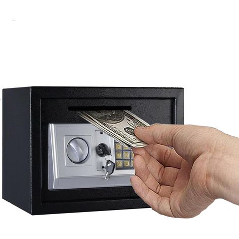coffre-fort pour meubles ignifuge et étanche de 16 litres, avec verrouillage par mot de passe et 2 clés, adapté pour la maison, le bureau, l'école, l'hôtel, taille: 35x25x25 cm, noir