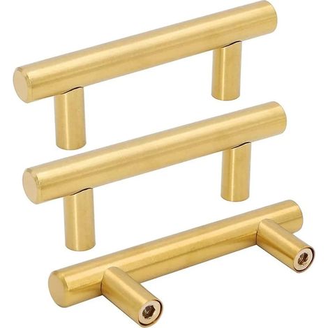 15 tiradores para armarios chapados en oro, con una distancia entre orificios de 64 mm, aptos para armarios de cocina, muebles y tiradores de puertas. (1/5)