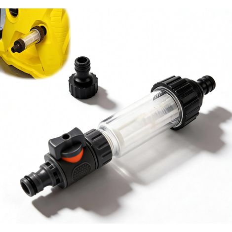 Filtre à Eau 3/4 Pouces, Pompe à Eau pour Tuyau D'Arrosage Filtre Tuyau Arrosage, avec 2 Raccords Flexibles pour Nettoyeur Haute Pression, Pompe Jardin, Caravane et Camping (1/5)