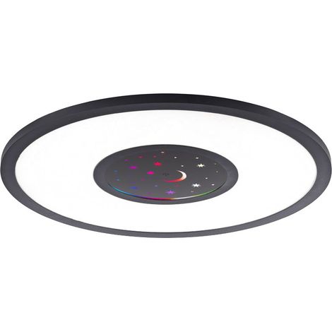 Plafoniera con telecomando luce soggiorno dimmerabile camera dei bambini, CCT, piastra girevole luna/stelle, 1x LED 17,5W 1050Lm, 1x RGB 2W, DxH 40x4,5 cm