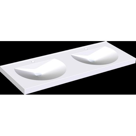 KWC Doppelwaschtisch, RONDA, MIRANIT, 1400x125x530 mm, Mulden Rund, Hahnloch (1/2)