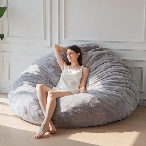 Bean Bag Chair - Convertible Bean Bag Chair Folds from Bean Bag Chair to Bed - Large Sofa with Plush Cover and Fluffy Padding Included for Adult Guest (Grey, 59" x 59") (1/5)