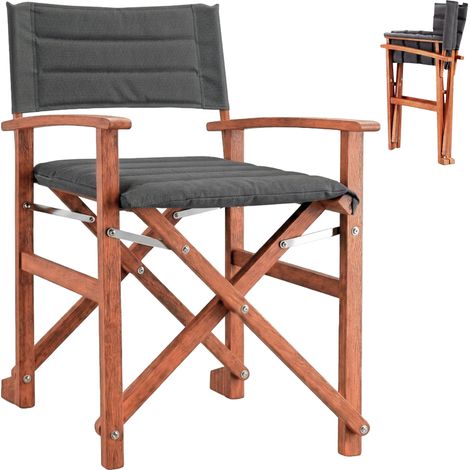 CASARIA® Sedia da regista premium legno di eucalipto certificato FSC® pieghevole imbottita braccioli tessuto lavabile capacità di carico fino a 160kg sedia giardino Cream (en), 1 (de) (1/5)
