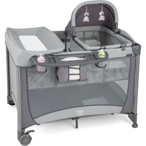 Pour dormir, changer et jouer avec bébé : parc pliable 5 en 1 avec matelas, auvent et panier de rangement (1/5)