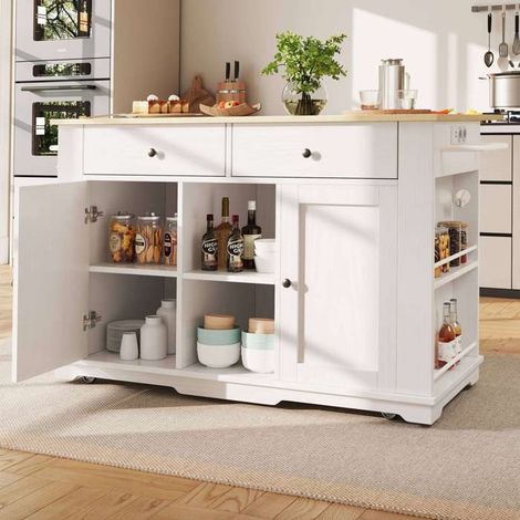 Îlot de cuisine - Blanc - Amovible - Prise électrique - Rangement pratique - Style moderne (1/5)