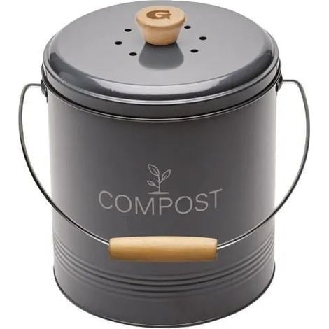 Cubeta de compostaje de 4,5 l, redonda, gris oscuro, con filtro y cubeta de plástico de 3 l - Guillouard