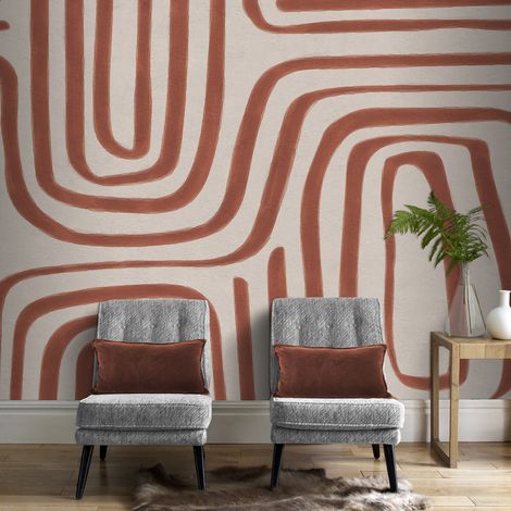 Papier peint panoramique 280 x 300cm – Motif rouille sur crème – Texture lisse – Résistant à la lumière – Pose facile sans table à tapisser – Art For The Home