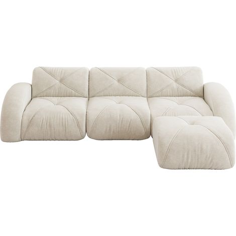 Modulares L-Ecksofa aus beigem Chenille mit Hocker, 3-Sitzer, ohne Montage (1/5)