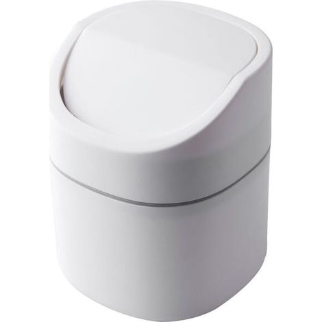 Mini papelera de oficina (con tapa abatible) para limpieza y recogida de residuos papelera para vehículos (blanca). (1/5)